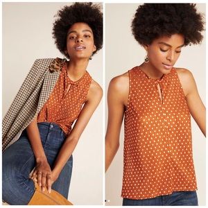 ANTHROPOLOGIE Lennox Brown Gold Polka Dot Top size M